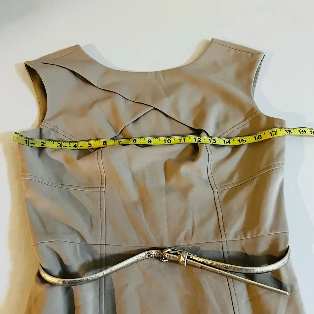 Calvin Klein Belted Sleeveless Sheath Dress Size 8 Cream